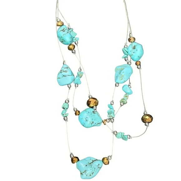 Turquoise Multi Strand Beaded Necklace Lobster Claw Manitee Length - Picture 4 of 5